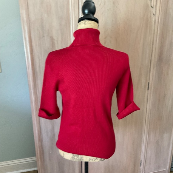 Ralph Lauren 3/4 sleeve Red ribbed silk blend turtleneck sweater Y2K classic L - Picture 11 of 12